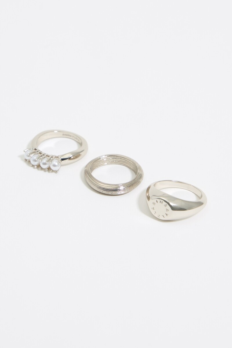 SET DE 3 ANILLOS PERLAS Plata