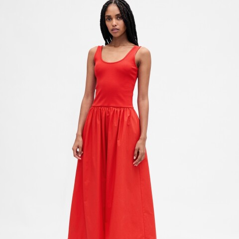 SL MIXED MEDIA DROPWAIST MAXI DRESS RED