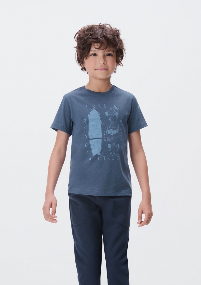 CAMISETA DE NIÑO MANGA CORTA ESTAMPADA - AZUL 