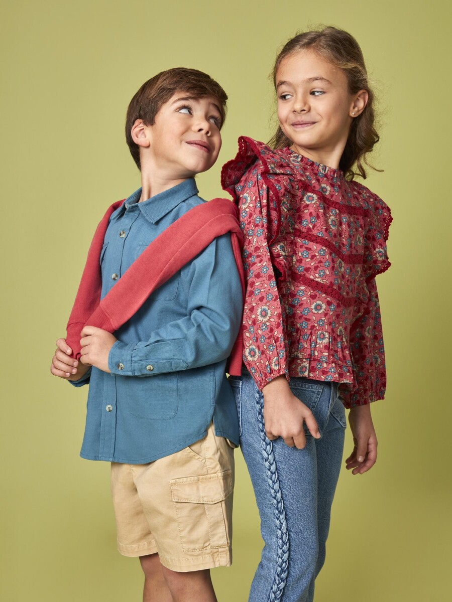 Camisa Estampada De Flores Con Tiras Rosa