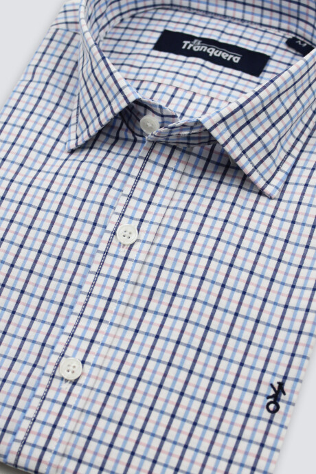 Camisa de Hombre Premium Cuello s/Botones Cuadros Azul y Rosa