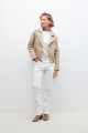 Chaqueta biker eco cuero con cortes en tul beige