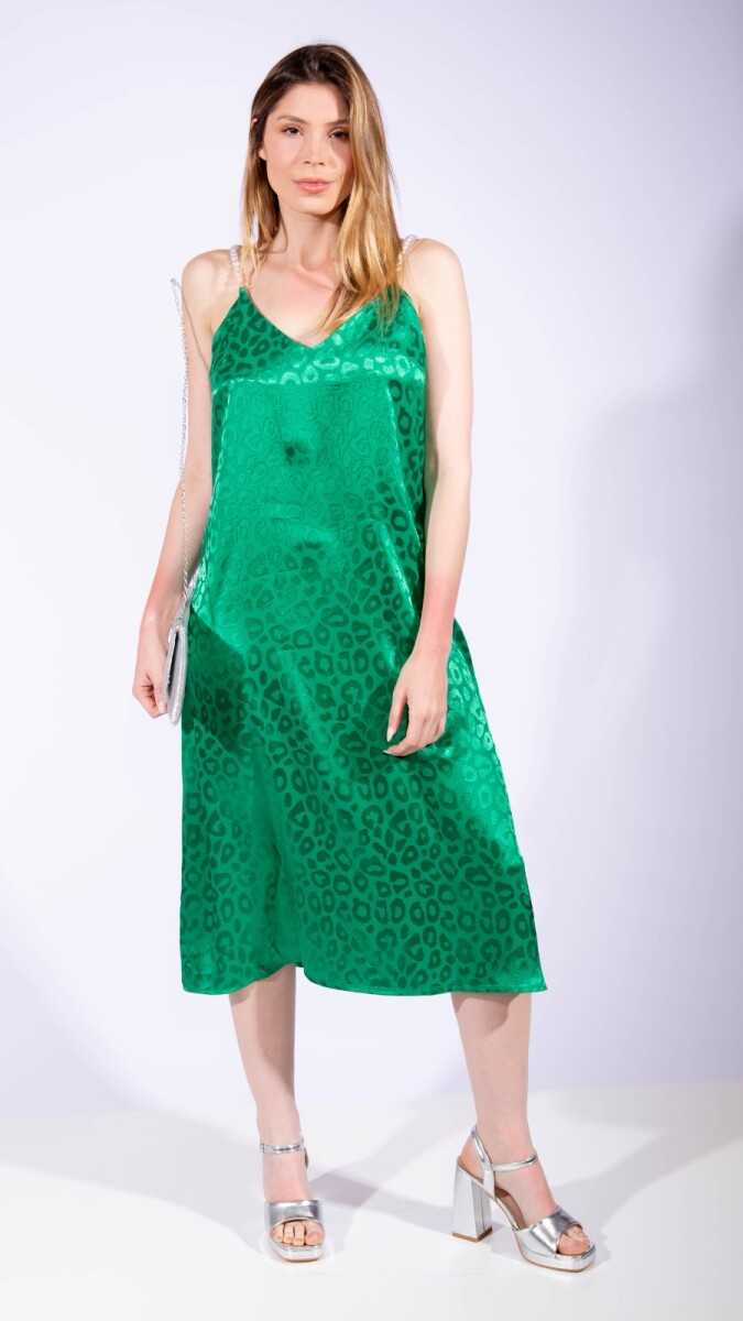 Vestido print con perlas - Verde 