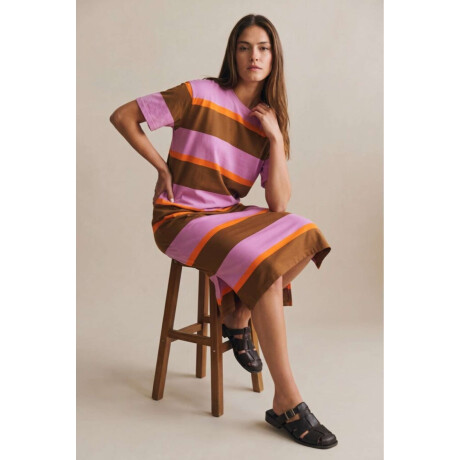 Vestido Tejido A Rayas Rosa