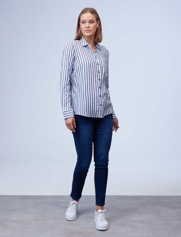 Camisa Lineas BLANCO/AZUL