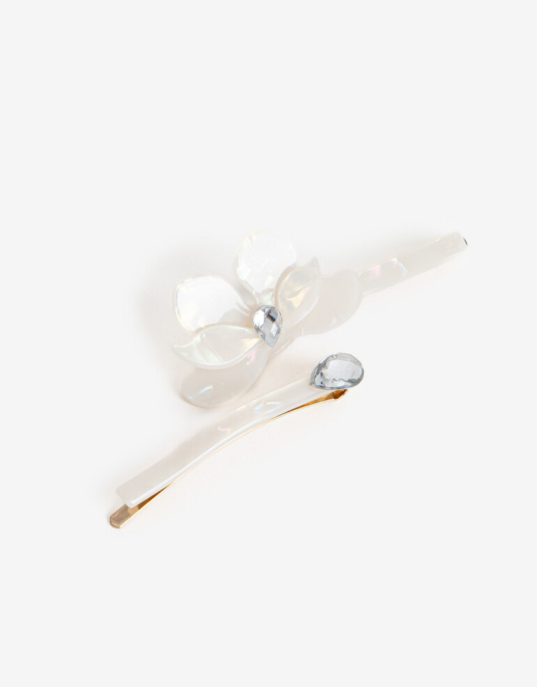 Horquillas con Accesorios Acrilico Set De 2 Hebillas Noche De Acrílico Con Strass. - Blanco Crudo