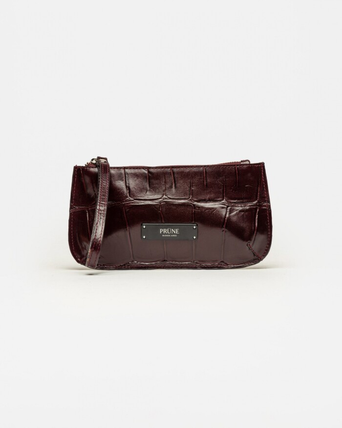 Porta cosméticos Sarah en cuero grabado big croco Bordeaux
