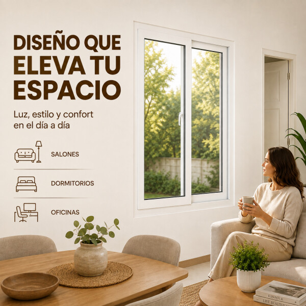Ventana de PVC Blanco 120 X 150 Corrediza Aislante Premium Ventana de PVC Blanco 120 X 150 Corrediza Aislante Premium