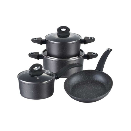 Bateria De Cocina 7 Piezas Antiadherente Granito Gris