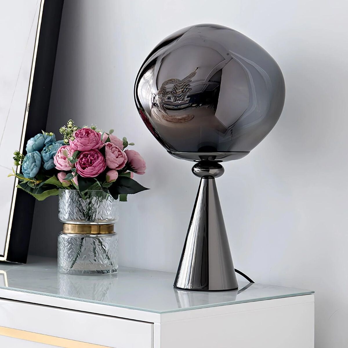 LUMINARIA DE MESA SMOKY BOULE Plateado 