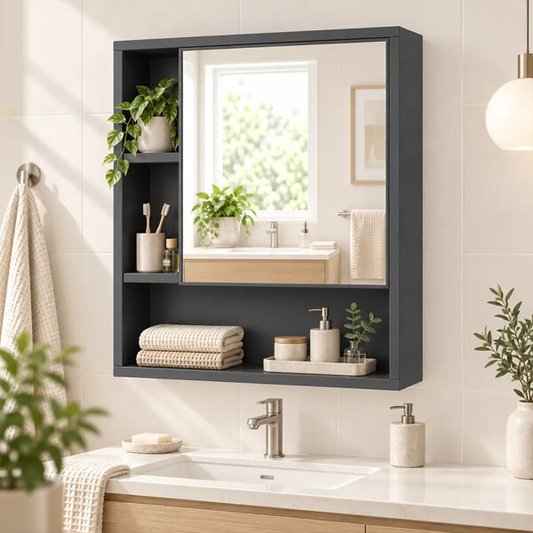 Espejo Para Baño Con Estantes 40 X 50 Cm Movi Esh0069 ESPEJO BOTIQUIN MOVI ESH0069 NEGRO