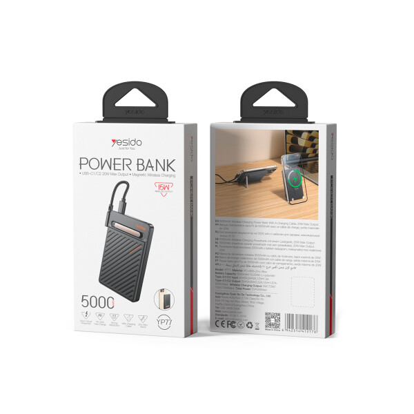 Power Bank magnético 5000 mAh con soporte y cable Tipo-C Power Bank Magnético 5000 Mah Con Soporte Y Cable Tipo-c