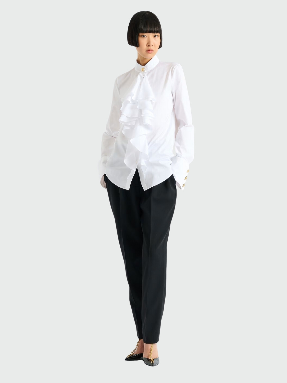 BALMAIN - SHIRT RUFFLED POPLIN Blanco