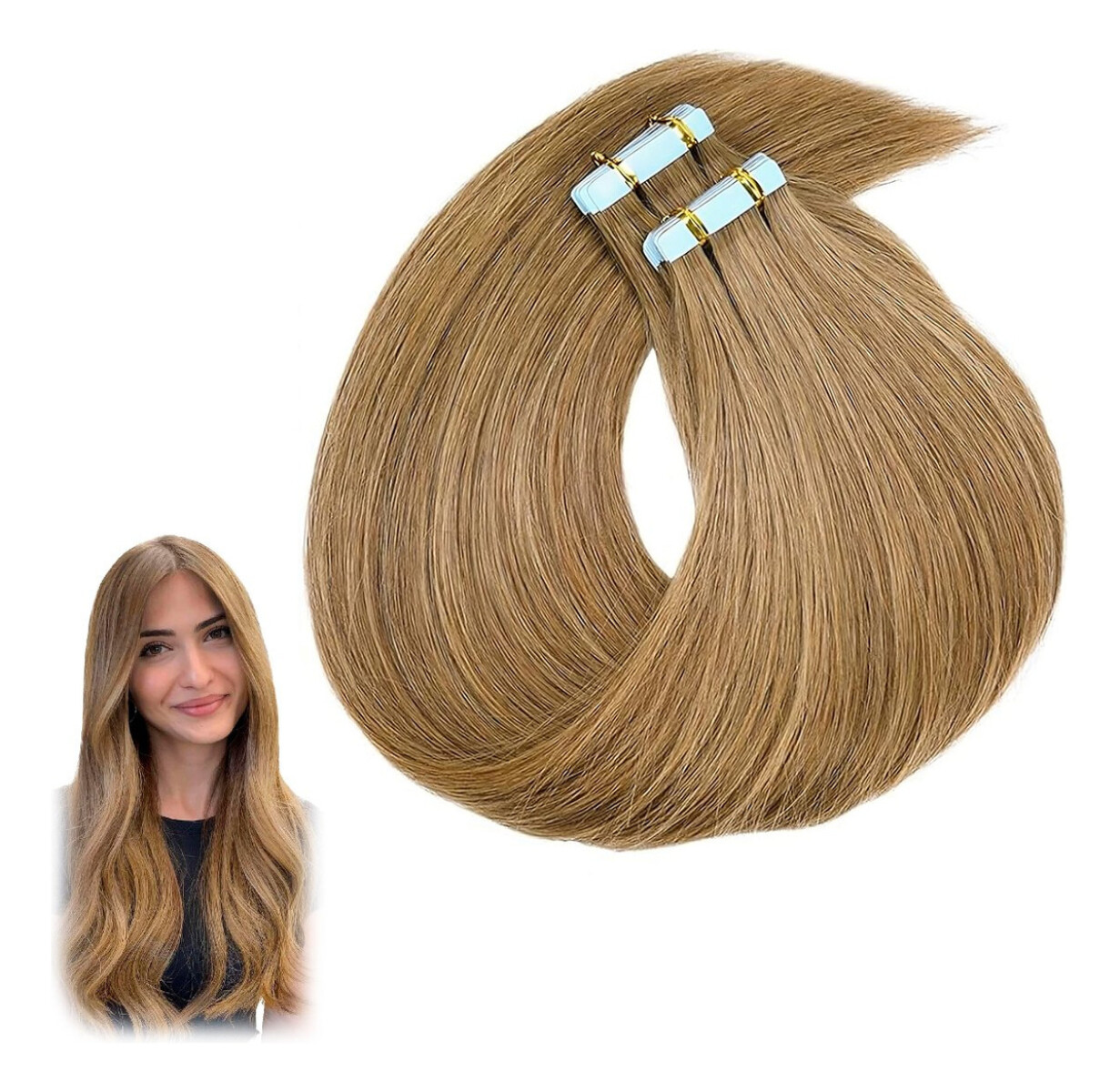 Extensiones Adhesivas Cabello Pelo Natural 20ud 60cm Largo - Variante Pelo Rubio Oscuro 