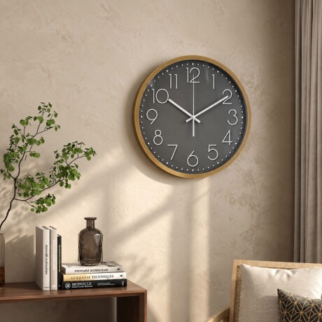 Reloj de Pared Decorativo Minimalista Gris con Marco Símil Madera- Ø 34 cm Reloj de Pared Decorativo Minimalista Gris con Marco Símil Madera- Ø 34 cm