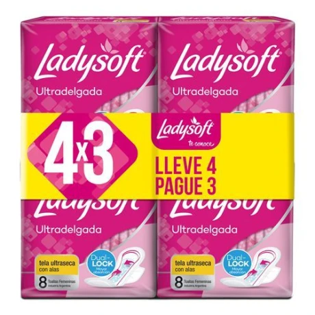 TOALLAS FEMENINAS LADYSOFT 8 U 4X3 NORMAL C/ALAS ULTRASECA NARANJA TOALLAS FEMENINAS LADYSOFT 8 U 4X3 NORMAL C/ALAS ULTRASECA NARANJA