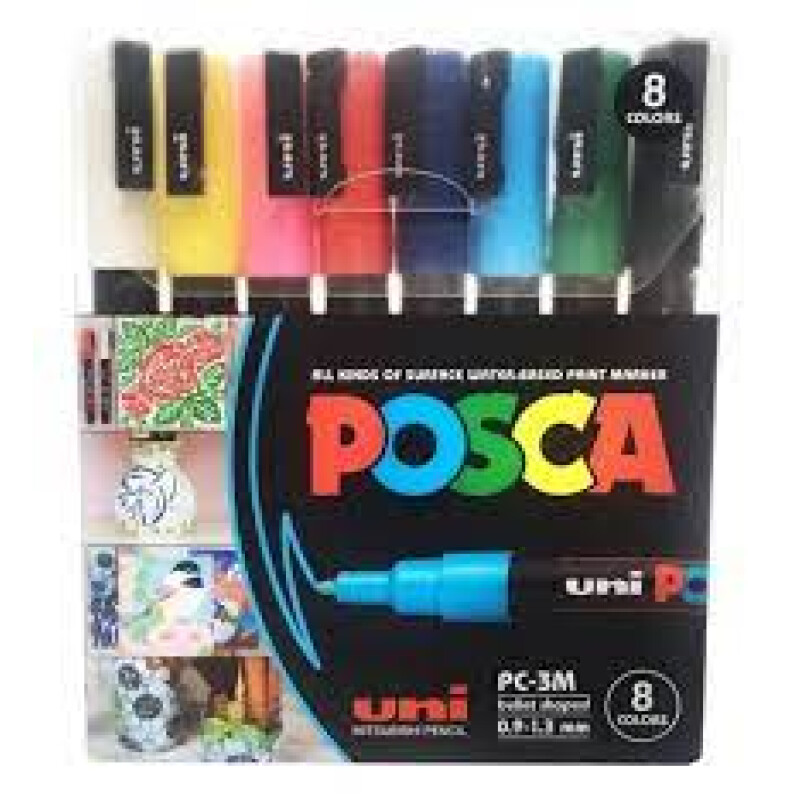 Marcador de Pintura Uni-Posca - Surtidos Colores - Juego de 8 - PC3M Marcador de Pintura Uni-Posca - Surtidos Colores - Juego de 8 - PC3M