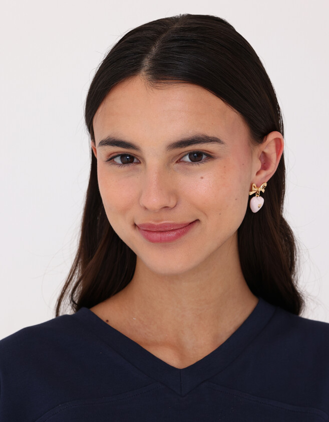 Aros Colgantes Cortos Con corazón Aros Colgantes De Moño Y Corazón - Dorado
