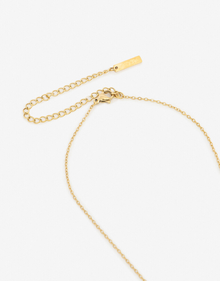 Cadena Corta con Dije Piedras Collar De Acero Con Piedra Amatista - Dorado