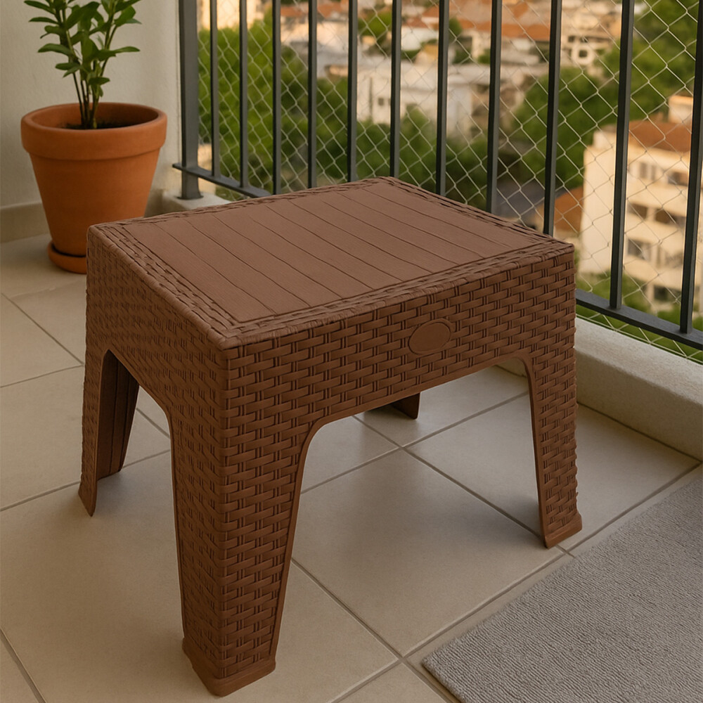 Mesa Ratona Simil Ratan Para Exteriores Marrón