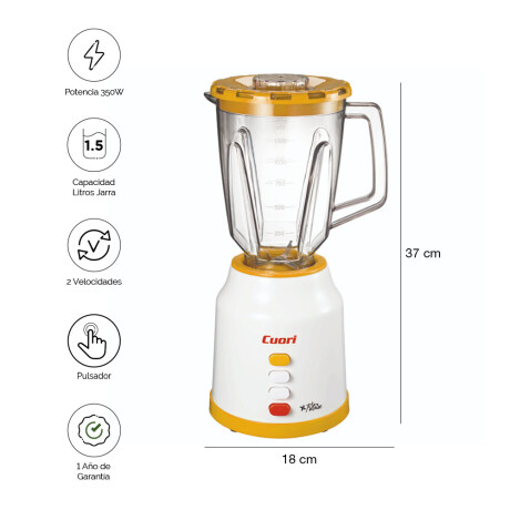 Licuadora Cuori Tritare Jarra Acrílica 1.5L 350W 2Vel Pulso Blanco/amarillo