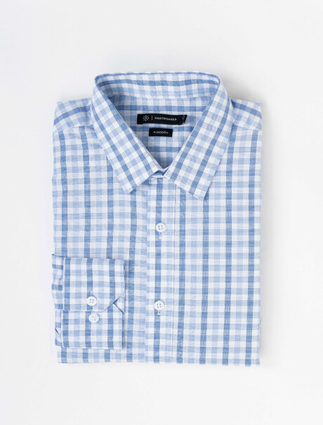 Camisa m/l casual cuadros celeste