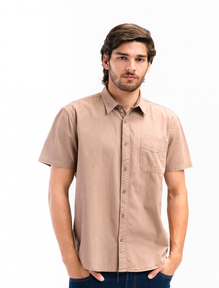 Camisa M/C Algodón C/Bolsillo Barcelona Camel