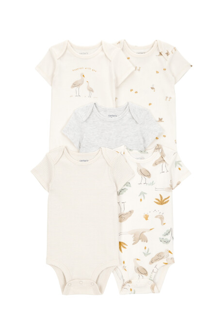 Pack cinco bodies de algodón, manga corta, diseño aves Pack cinco bodies de algodón, manga corta, diseño aves