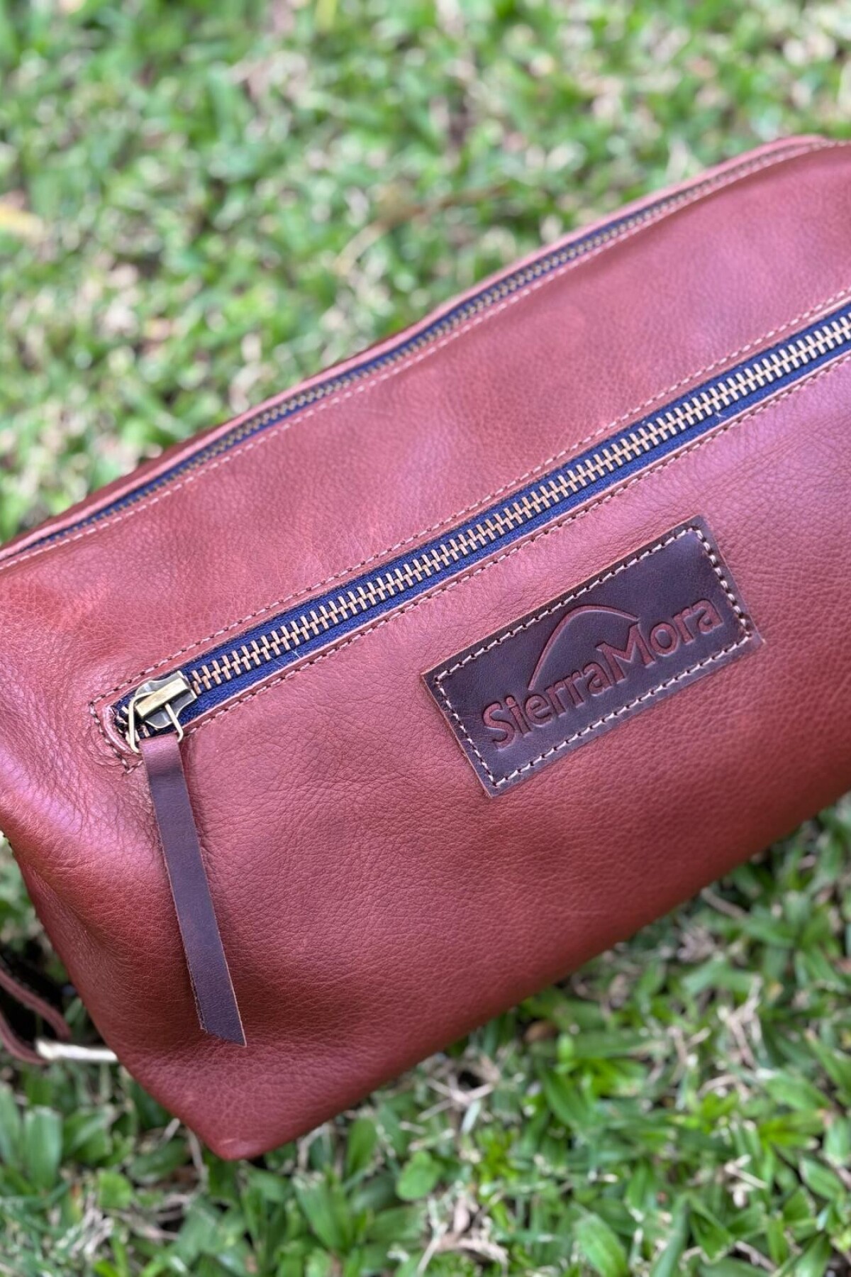 Necessaire de Cuero Caramel Blue Zip