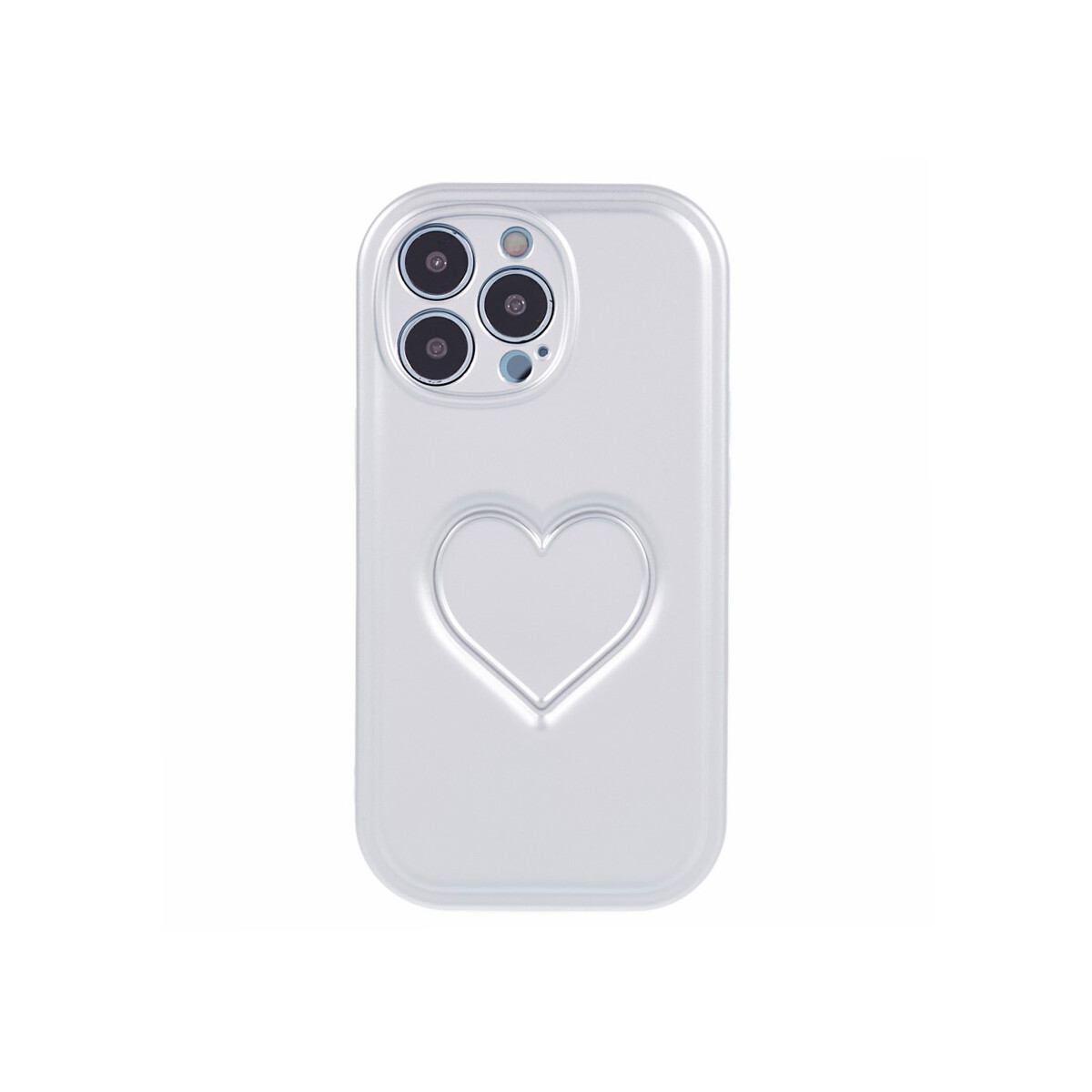 Protector iPhone 15 Pro diseño corazon 3D color plata 