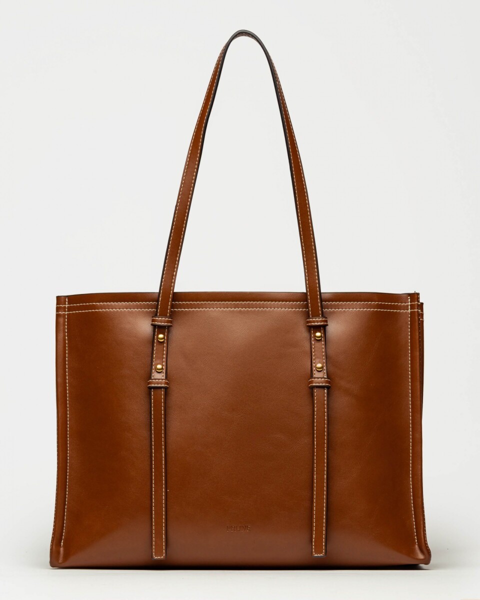 Shopper Louise en efecto cuero liso - Tabaco 