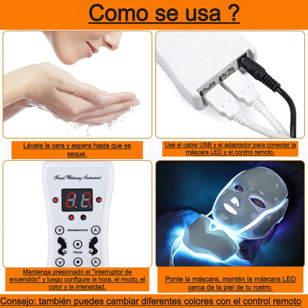 - Máscara Led + Cuello 7 Colores Fototerapia MASCARA FACIA LED 7 COLORES VAR630