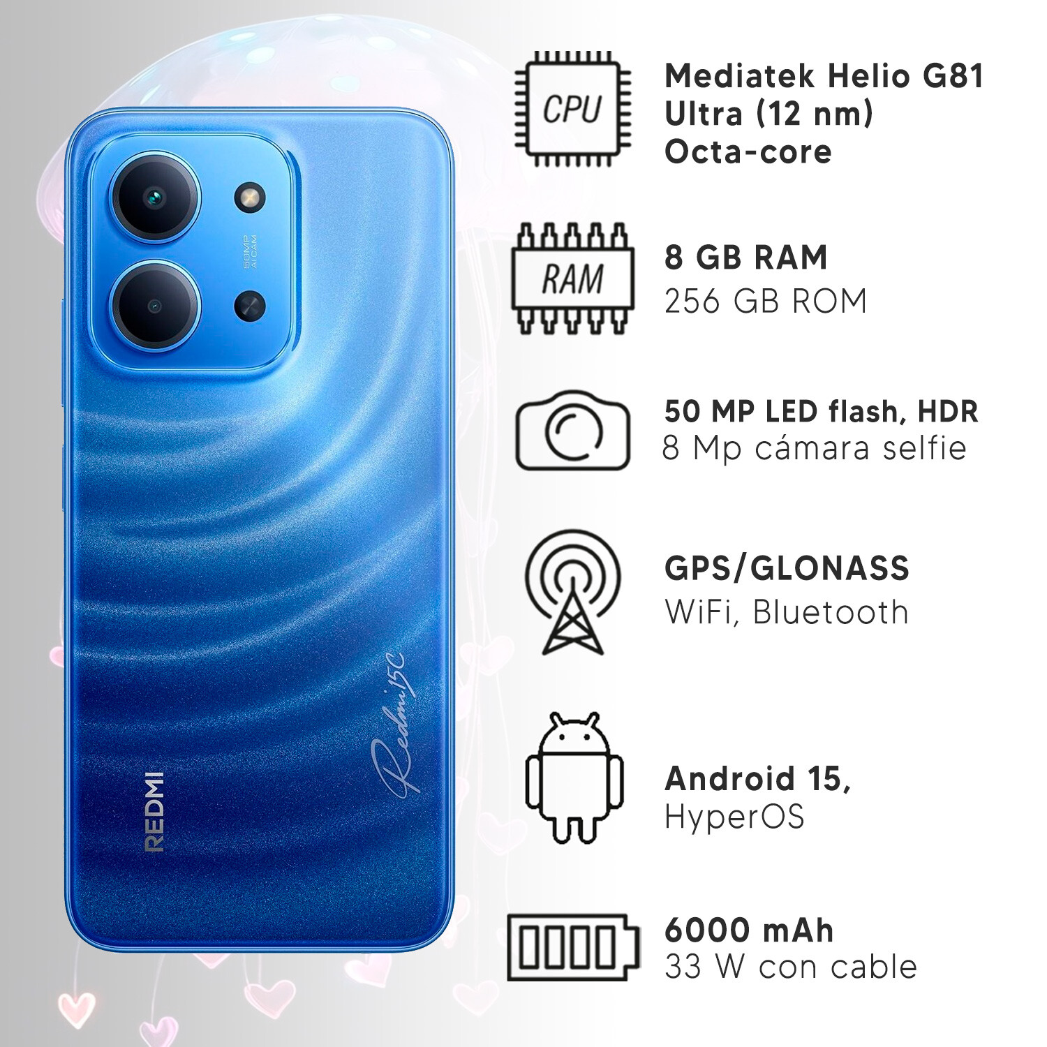 XIAOMI REDMI 15C 8/256 AZUL - Vista 2