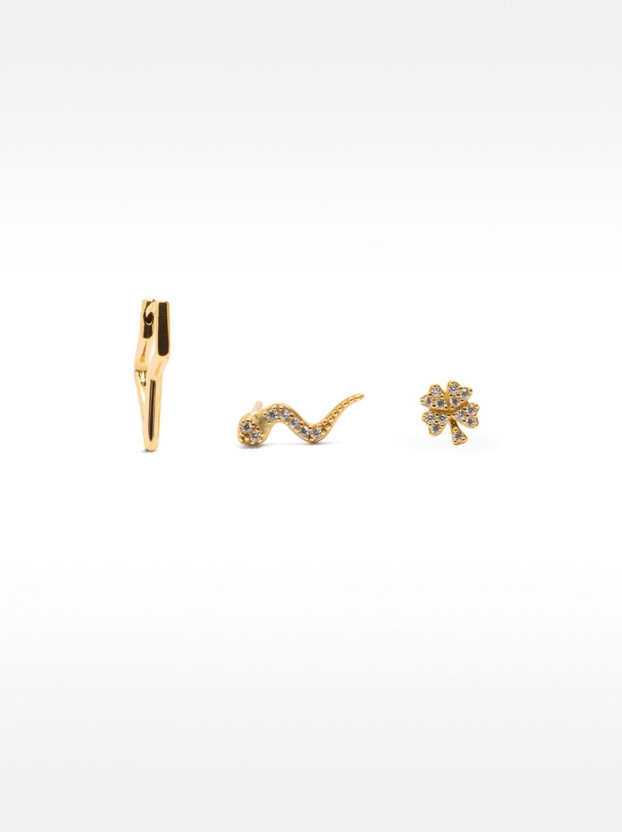 Set De Pendientes Con Cristales - Plata De Ley 925 - dorado 