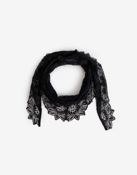 Pañuelos Raso Pañuelo Triangular De Encaje Negro - Negro