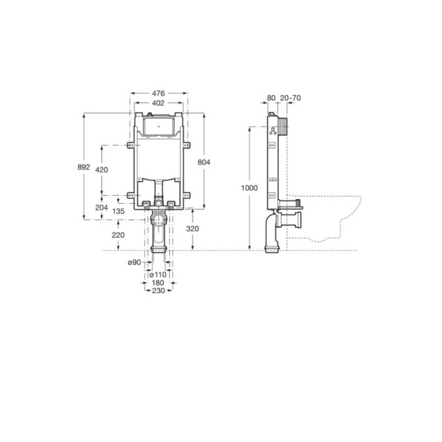 Bastidor con perfil de aluminio con cisterna 3/6L Inodoro suspendido Bastidor con perfil de aluminio con cisterna 3/6L Inodoro suspendido