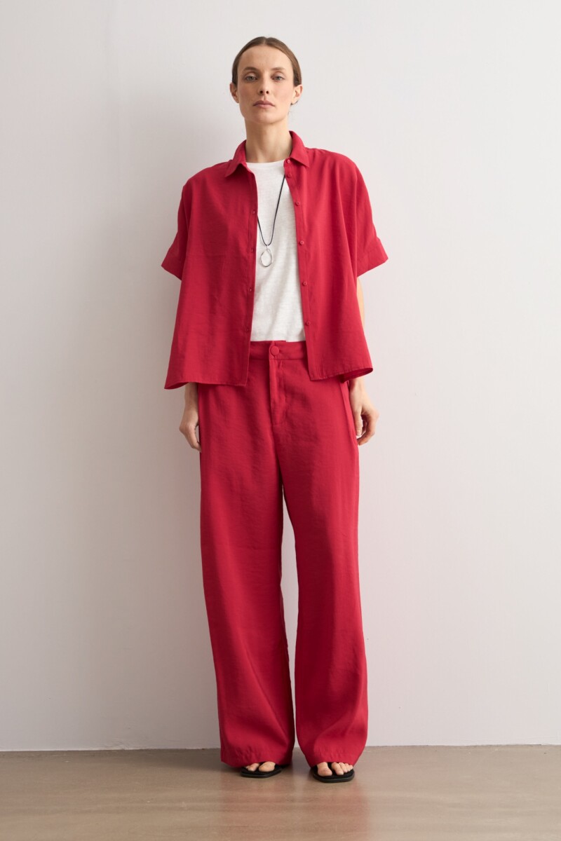 Pantalon recto con pinzas - carmesí 