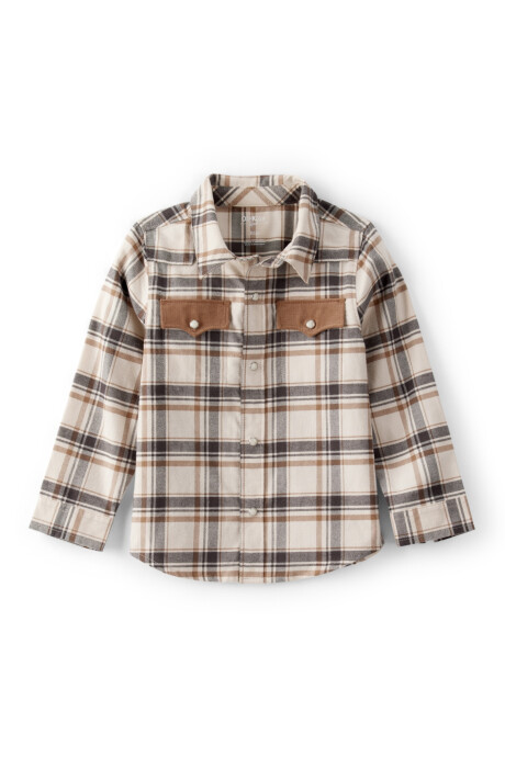 Camisa de franela con bolsillos de pana, diseño a cuadros Sin color