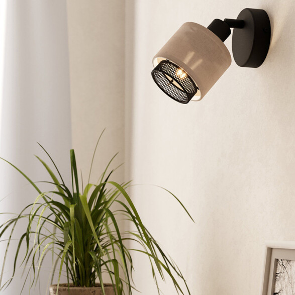 Lámpara de pared E27 spot metálico c/detalles lino EG6140