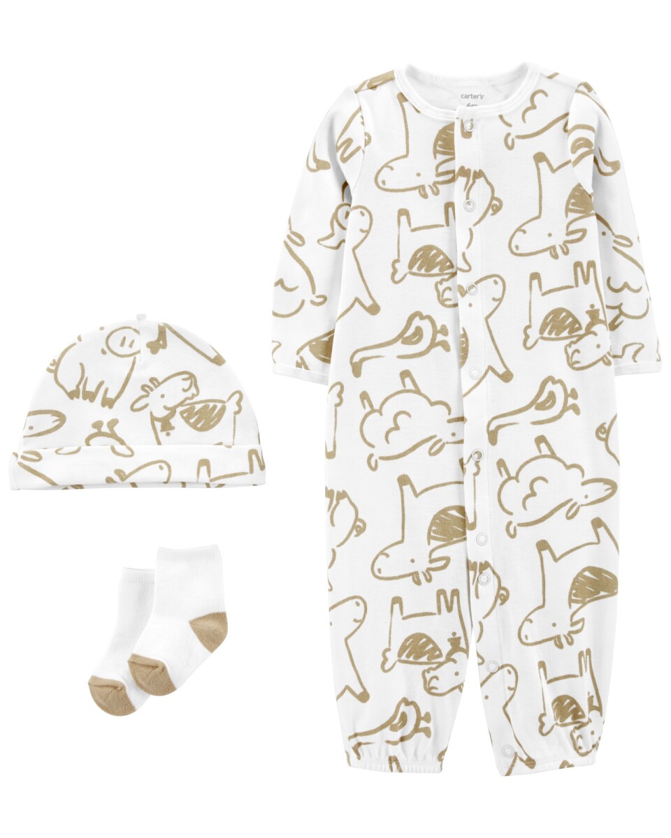 Pijama convertidor de algodón con medias y gorro, diseño animales 