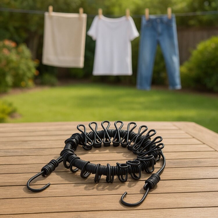 CUERDA ELASTICA CON 12 GANCHOS PALILLOS NEGRO