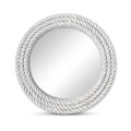 Espejo De Pared Redondo Resina Estilo Rústico Tipo Torneado Blanco