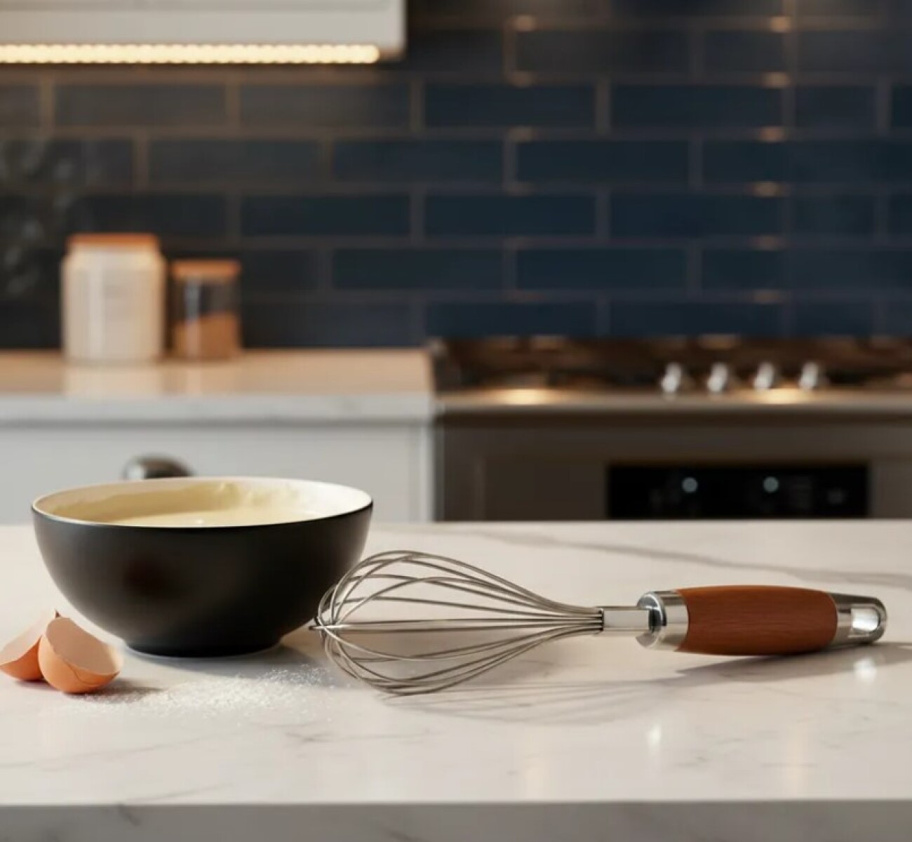 Batidor Manual de Acero Inoxidable con Mango de Madera 25cm 