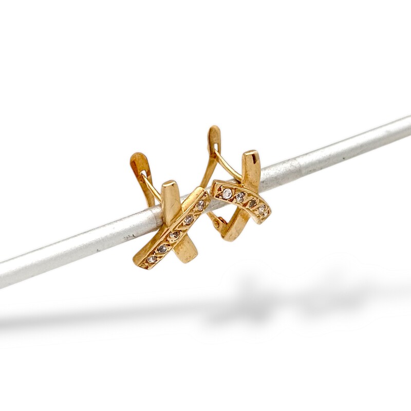 Caravanas cruzadas oro- Oro bajo - Zirconia - CA8104 conpiedra