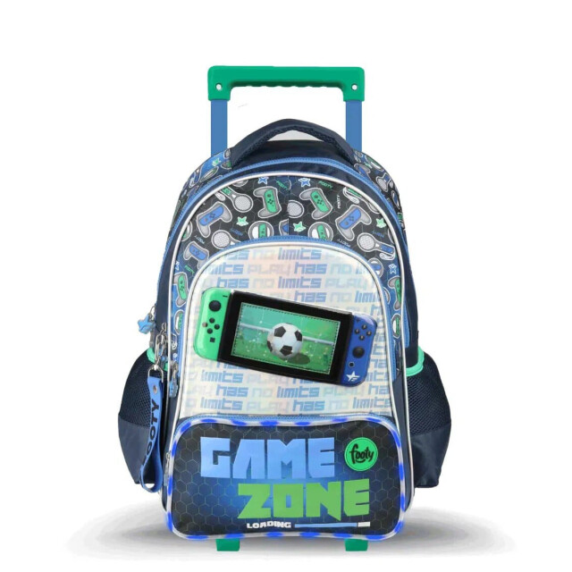 Mochila Footy Game Zone 18" con Carro y Led Azul - Amarillo