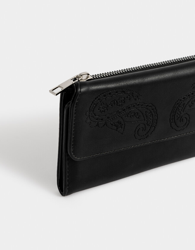Ficheros Boho Billetera Fichero Bordada - Negro