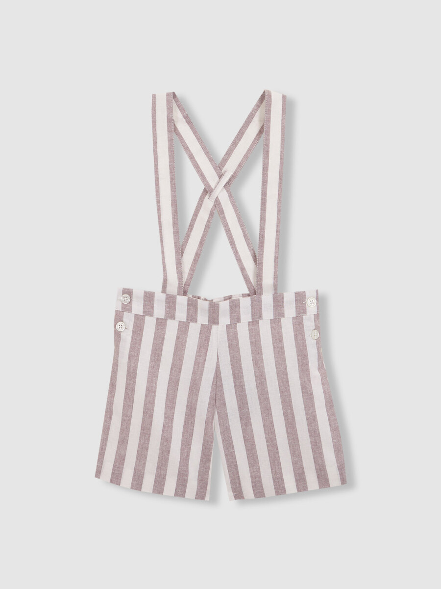 Pantalon Corto De Rayas Con Tirantes Berenjena