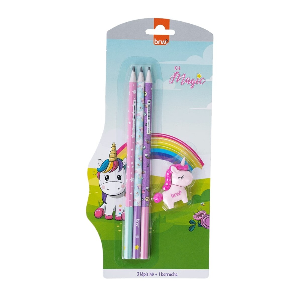 Lapiz BRW x 3 + Goma - Unicornio 