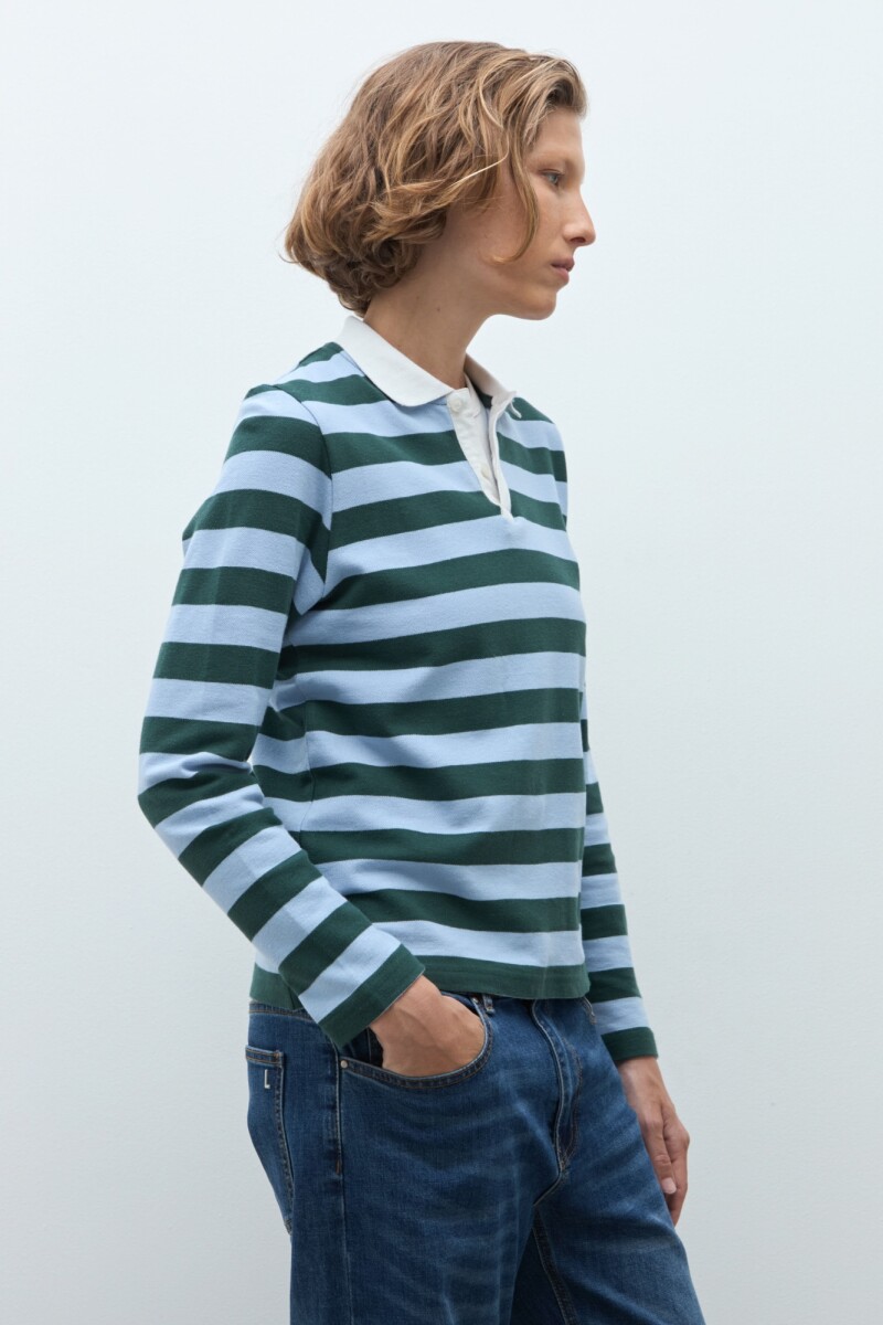 Remera rayada cuello polo verde ingles