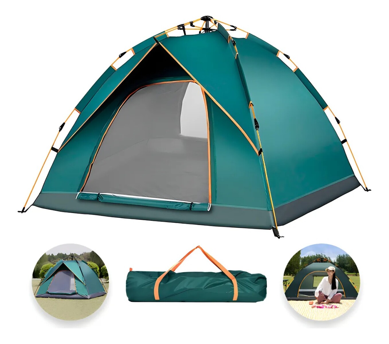 Carpa Impermeable Autoarmable Capacidad 3 a 4 Personas - VERDE 